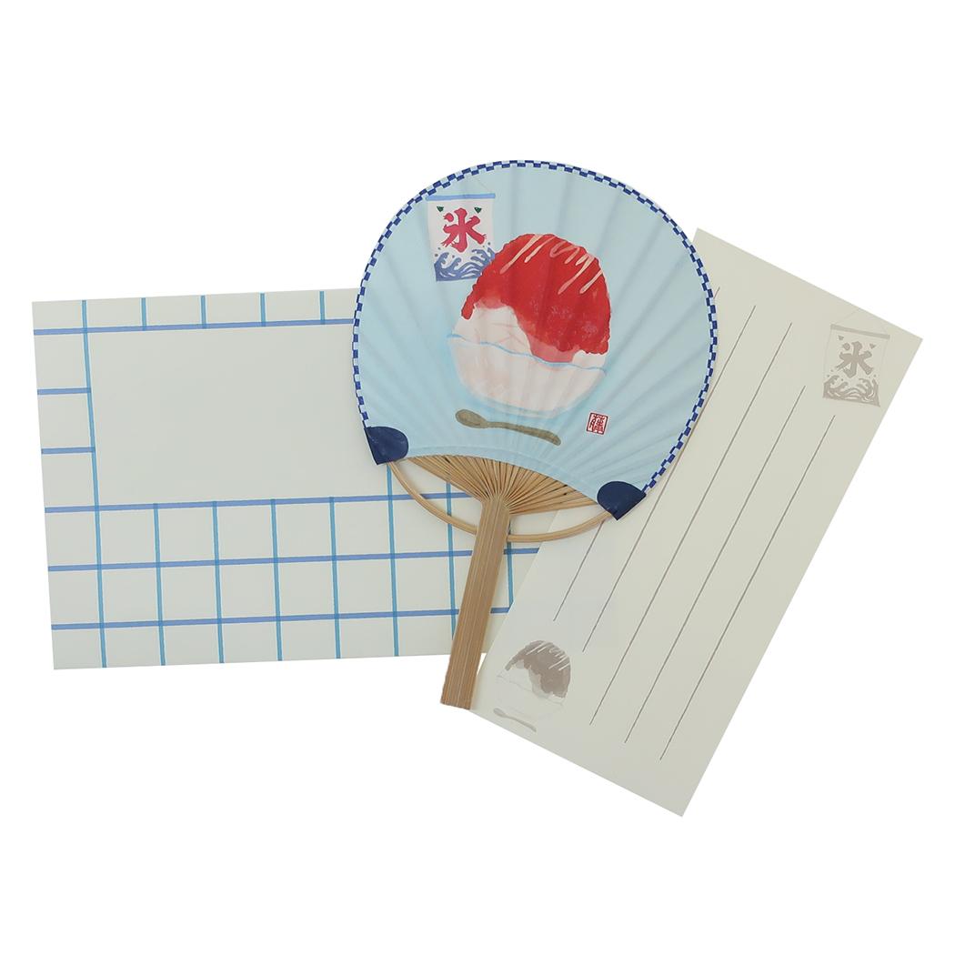 藤並うずら グリーティングカード 竹うちわ 氷いちご アクティブコーポレーション 一筆箋付き かわいい グッズ メール便可 シネマコレクション