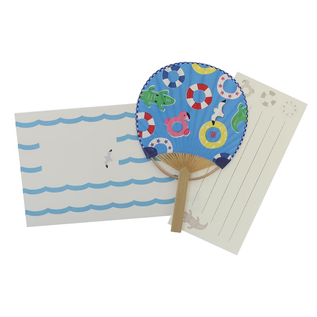 藤並うずら グリーティングカード 竹うちわ 浮き輪 アクティブコーポレーション 一筆箋付き かわいい グッズ メール便可 シネマコレクション