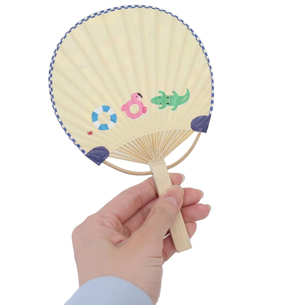 竹うちわ グリーティングカード 藤並うずら 浮き輪 アクティブコーポレーション 一筆箋付き かわいい メール便可