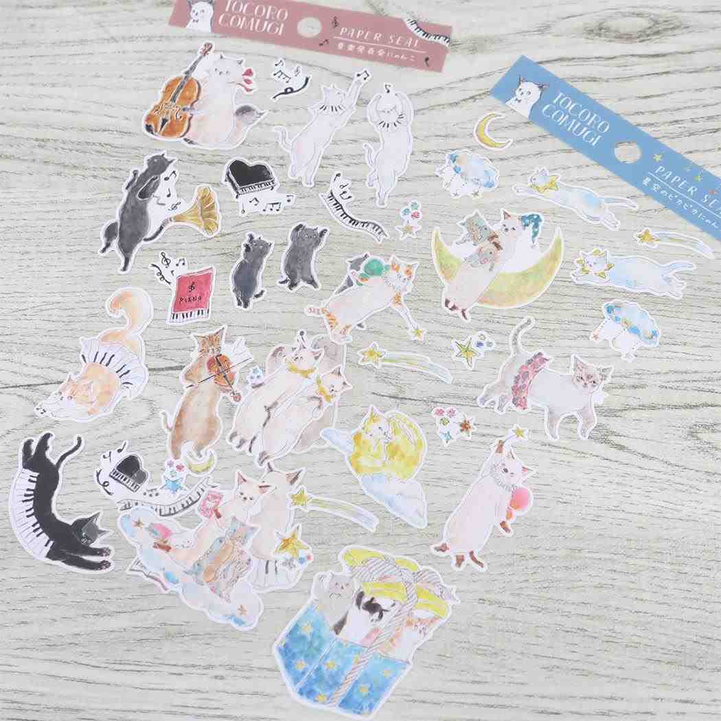ペーパーシール シールシート トコロコムギ 星空のピカピカにゃんこ アクティブコーポレーション 手帳デコ デコレーション かわいい メール便可