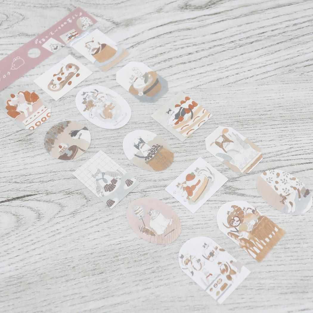 コットンペーパーシール シールシート トビマツショウイチロウ 猫と食べものの暮らし アクティブコーポレーション デコシール デコレーション おしゃれ メール便可