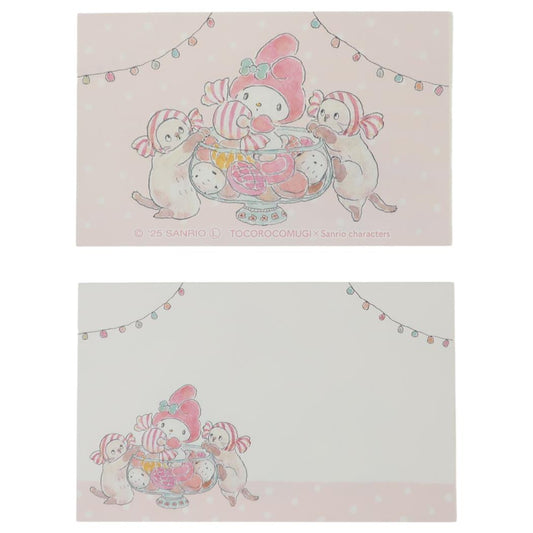 ミニメッセージカード グリーティングカード トコロコムギxサンリオキャラクターズ マイメロディとあめちゃんにゃんこ サンリオ アクティブコーポレーション プレゼントタグ ひとことカード メール便可