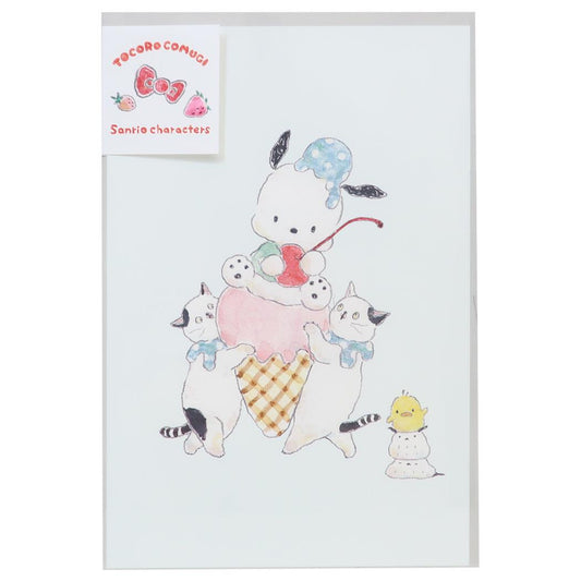 POSTCARD ポストカード トコロコムギxサンリオキャラクターズ ポチャッコと仲良しアイスクリームにゃんこ サンリオ アクティブコーポレーション ハガキ はがき グリーティングカード 便り メール便可