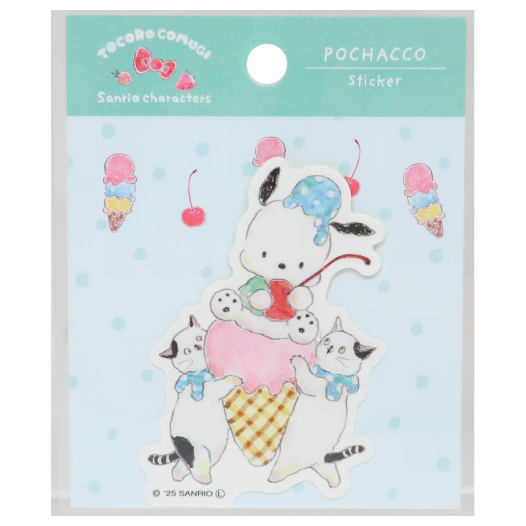 ステッカー ダイカットシール トコロコムギxサンリオキャラクターズ ポチャッコと仲良しアイスクリームにゃんこ サンリオ アクティブコーポレーション デコシール メール便可