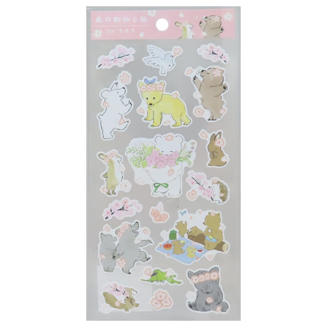 ももろ シールシート コットンシール 森の動物と桜 アクティブコーポレーション デコシール かわいい グッズ メール便可 シネマコレクション