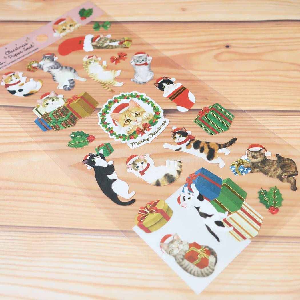 シールシート クリスマス コットン ペーパーシール 猫部 アクティブコーポレーション