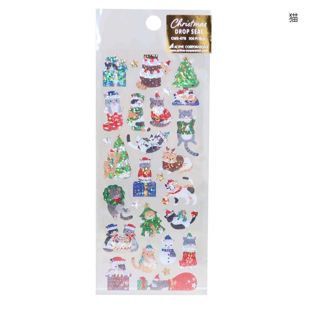 シールシート クリスマス ドロップシール 猫 アクティブコーポレーション