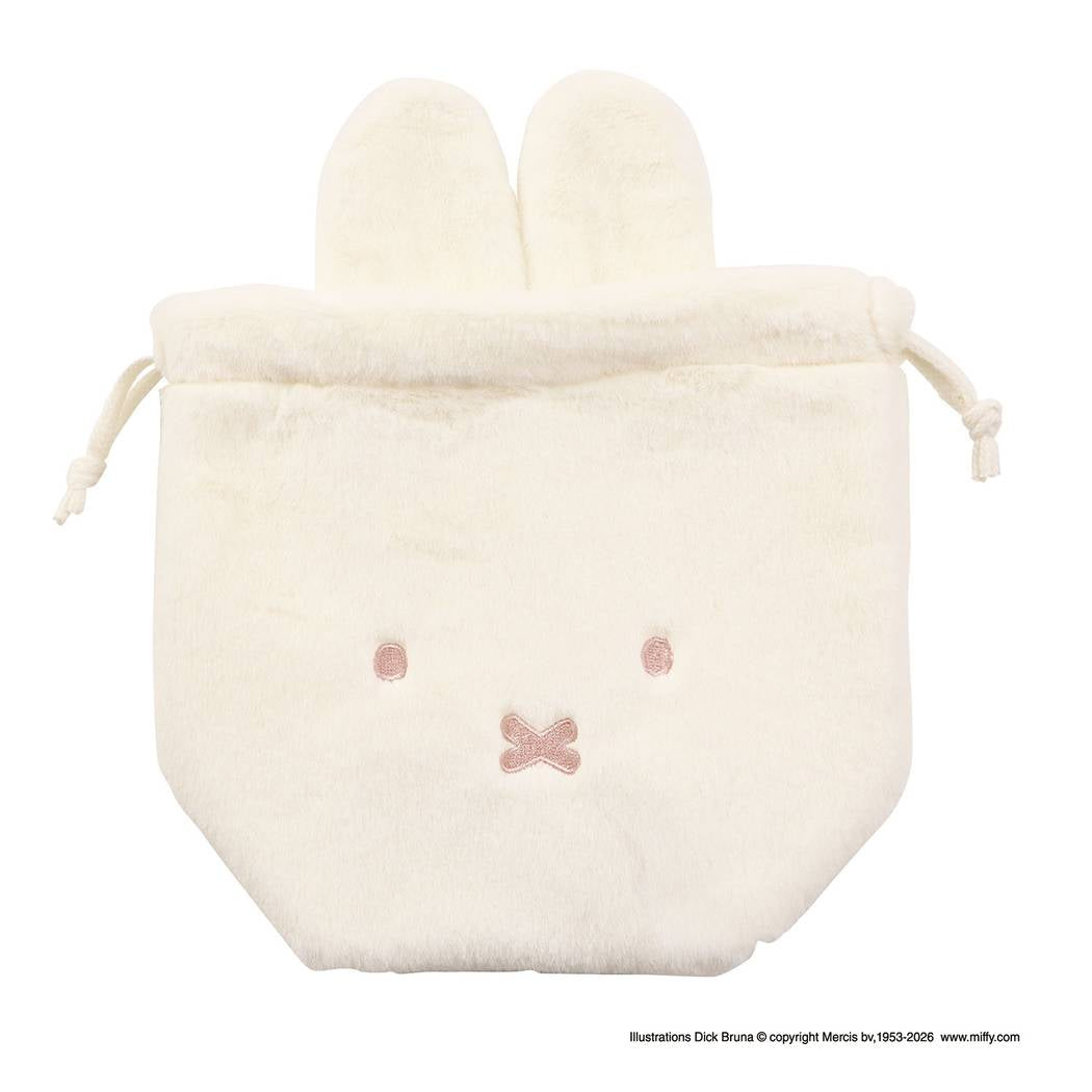 ミッフィー 巾着ポーチ miffy フェイスシリーズ 巾着袋 ポーチ 内ポケット付 小物入れ ファー生地 アイボリー ディックブルーナ BSS