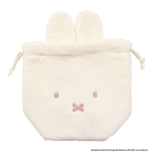ミッフィー 巾着ポーチ miffy フェイスシリーズ 巾着袋 ポーチ 内ポケット付 小物入れ ファー生地 アイボリー ディックブルーナ BSS