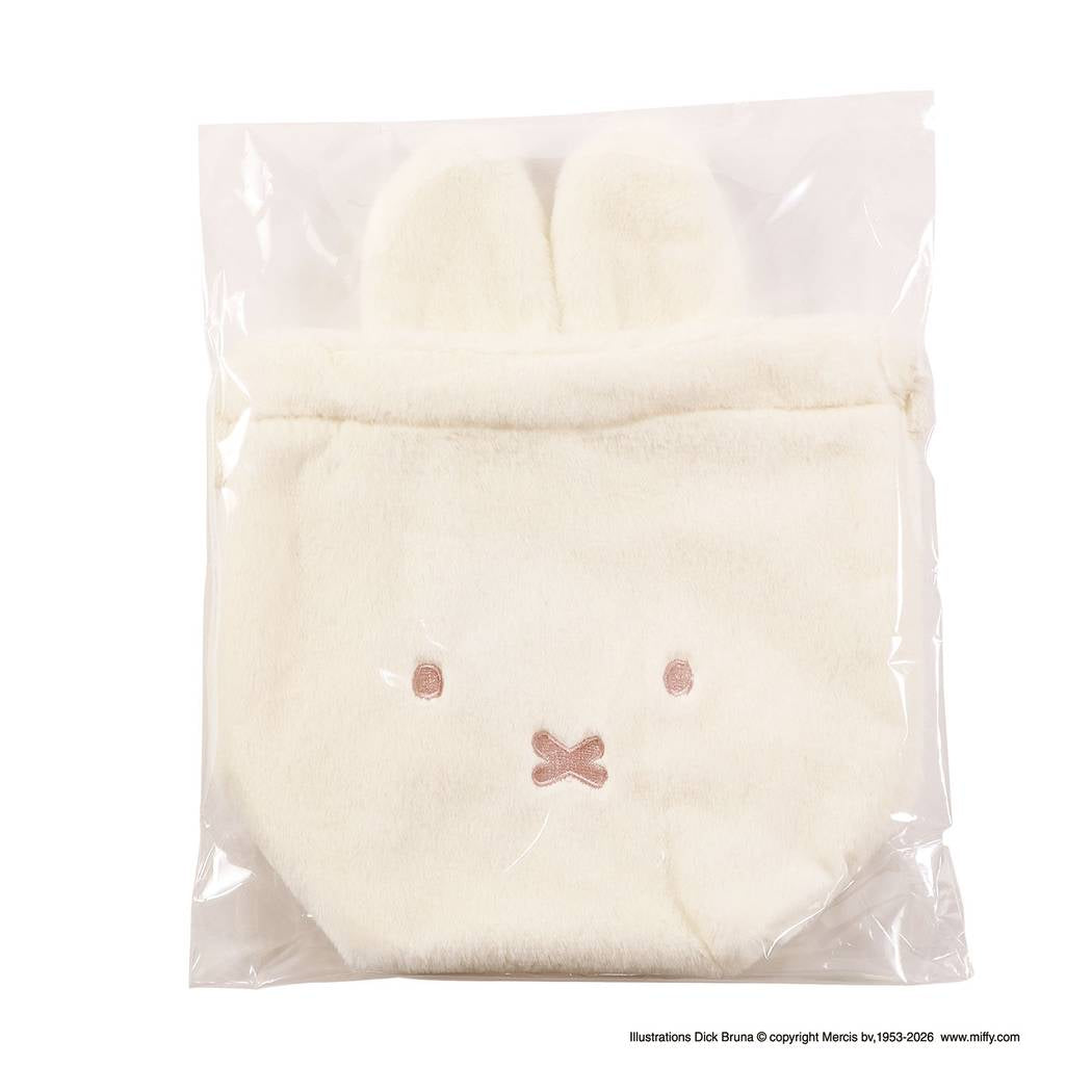 ミッフィー 巾着ポーチ miffy フェイスシリーズ 巾着袋 ポーチ 内ポケット付 小物入れ ファー生地 アイボリー ディックブルーナ BSS