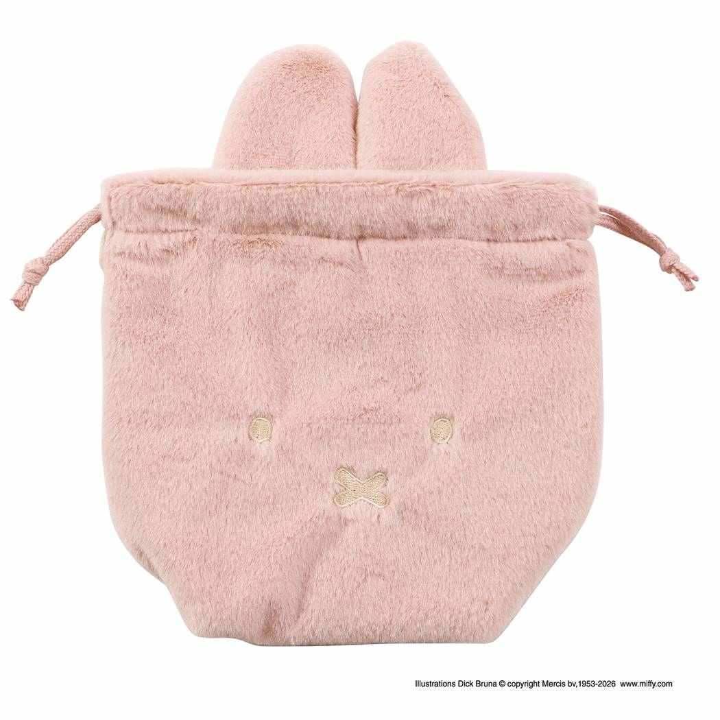 ミッフィー 巾着ポーチ miffy フェイスシリーズ 巾着袋 ポーチ 内ポケット付 小物入れ ファー生地 ピンク ディックブルーナ BSS