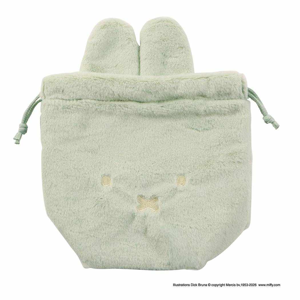 ミッフィー 巾着ポーチ miffy フェイスシリーズ 巾着袋 ポーチ 内ポケット付 小物入れ ファー生地 グリーン ディックブルーナ BSS