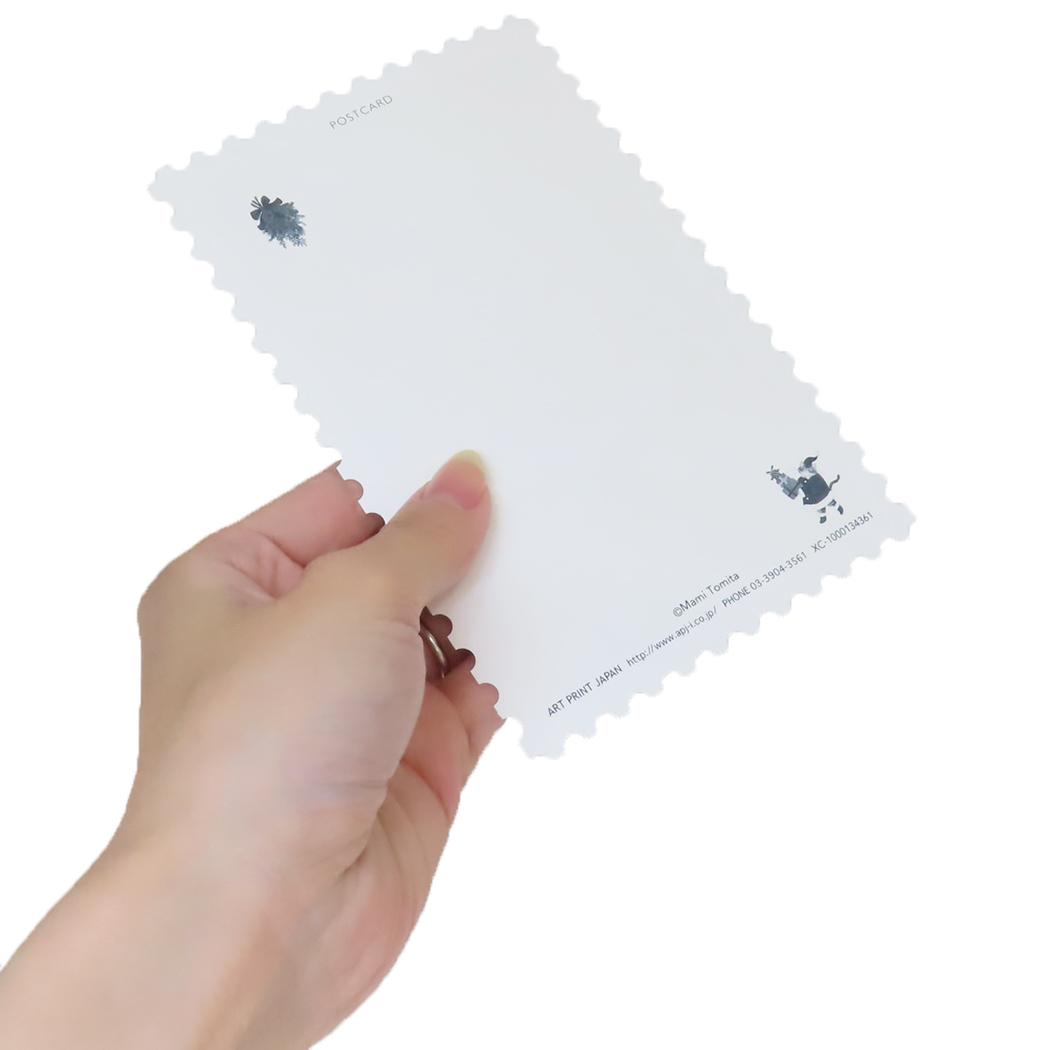スタンプポストカード クリスマスカード トミタマミ 猫とプレゼント APJ グリーティングカード Xmas メール便可