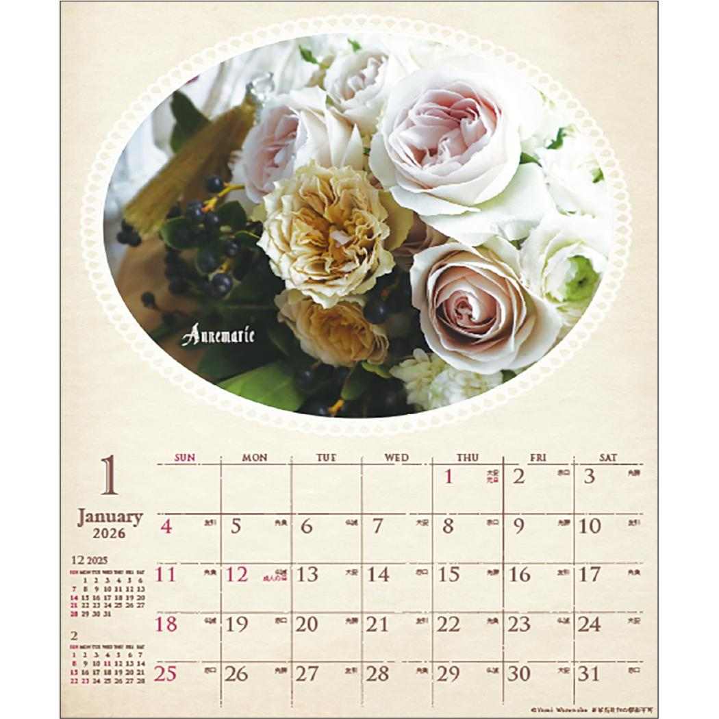 卓上カレンダー2026年 2026Calendar アンティークローズ 卓上 スケジュール フラワー APJ 花写真 書き込み インテリア 令和8年暦 メール便可