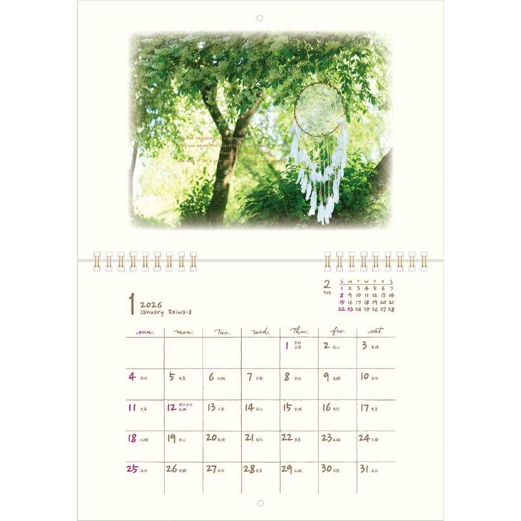 壁掛けカレンダー2026年 2026Calendar ボタニカルライフカレンダー スケジュール APJ 草花写真 書き込み インテリア 令和8年暦