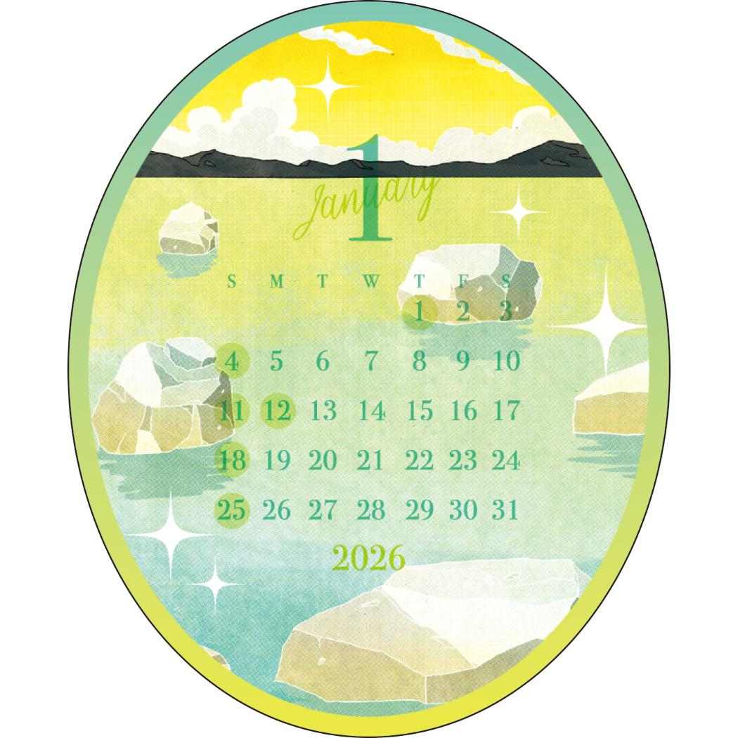 ステッカーカレンダー 2026年 2026Calendar カチナツミ APJ 国内作家 アート シールカレンダー 令和8年暦 メール便可