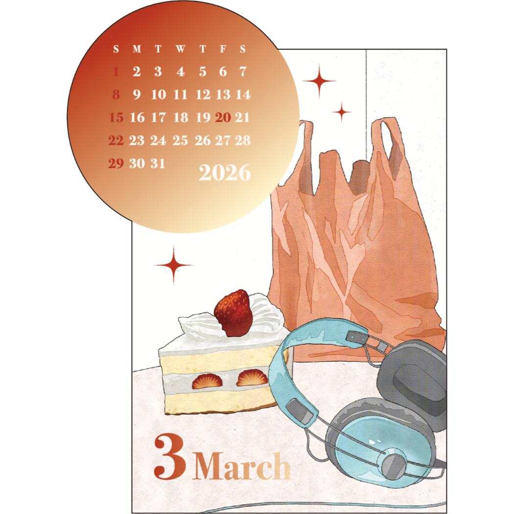 ステッカーカレンダー 2026年 2026Calendar カチナツミ APJ 国内作家 アート シールカレンダー 令和8年暦 メール便可