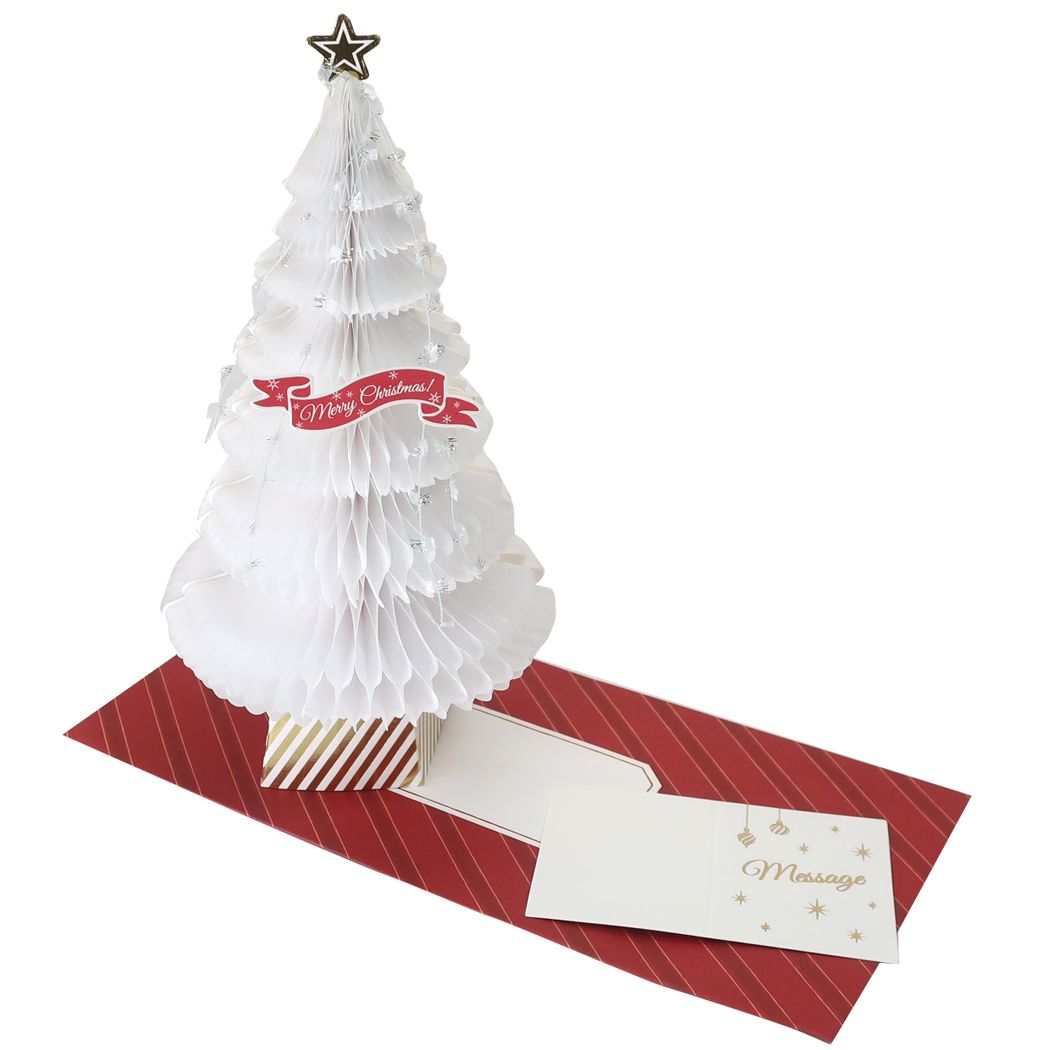 ハニカム ツリーカード PopupCardseries クリスマスカード スノーホワイト APJ 封筒付きグリーティングカード Xmas メール便可