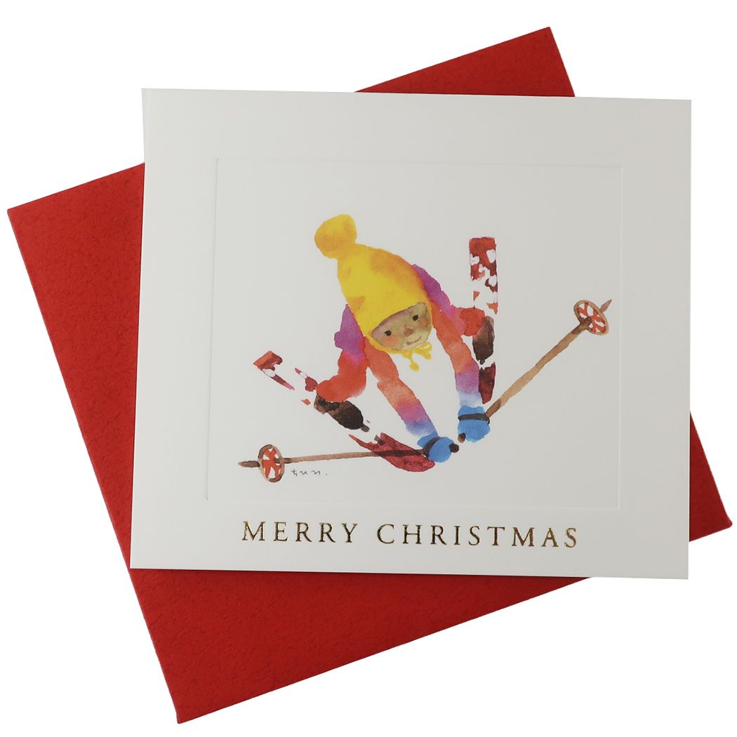 ミニ ギフトカード クリスマスカード いわさきちひろ スキーをする子ども APJ 封筒付きミニミニカード Xmas メール便可