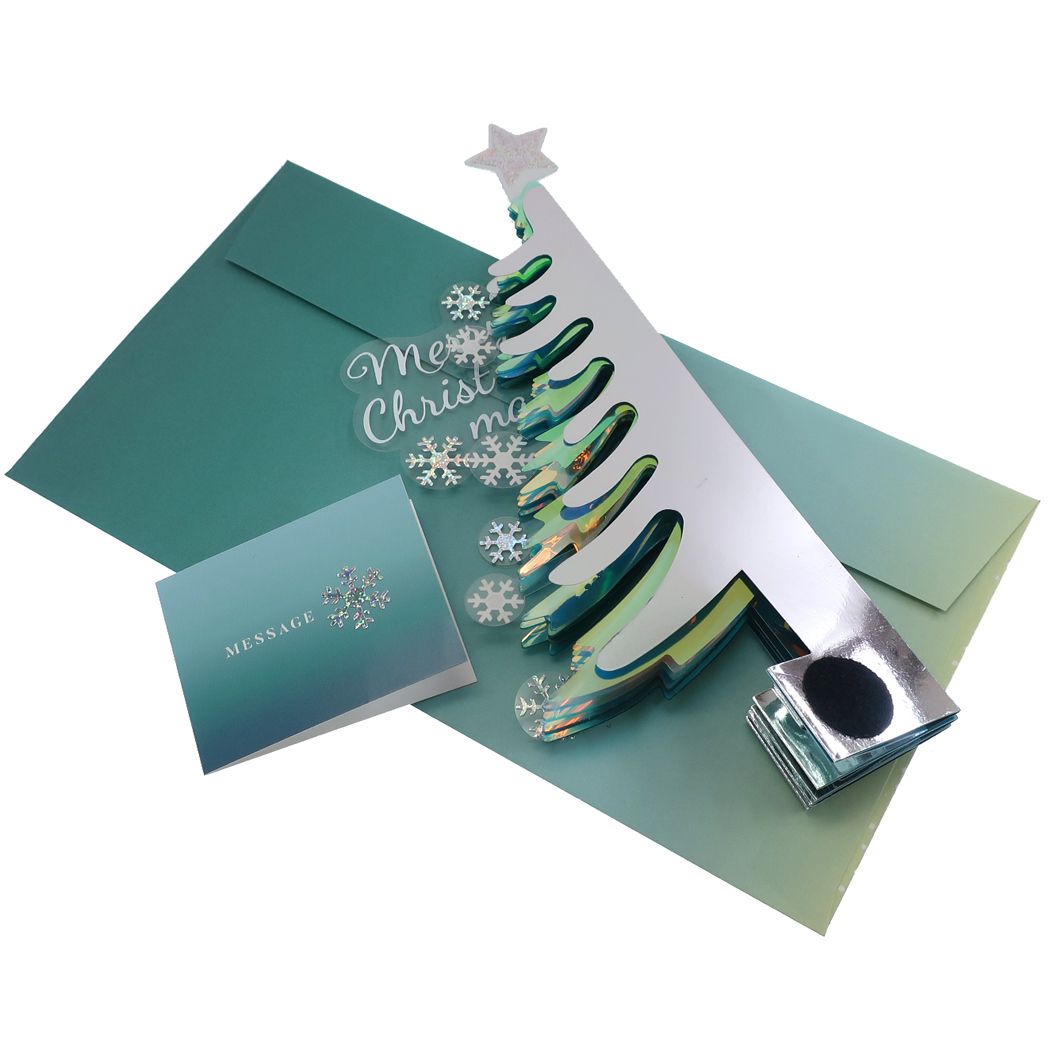 ホログラムハニカムラウンドカード Pop up Card series クリスマスカード グリーン APJ 封筒付きグリーティングカード Xmas メール便可