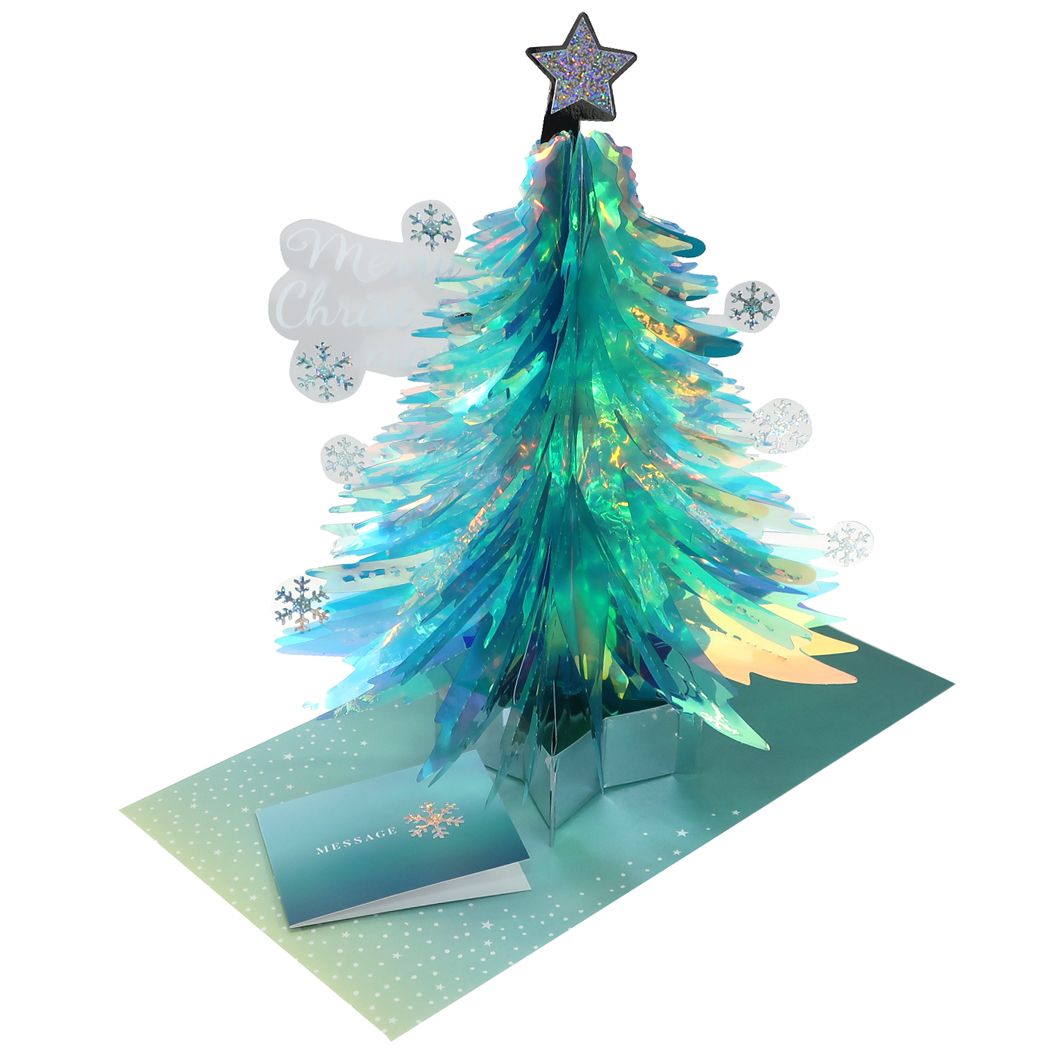 ホログラムハニカムラウンドカード Pop up Card series クリスマスカード グリーン APJ 封筒付きグリーティングカード Xmas メール便可