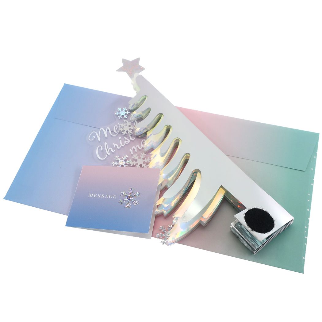 ホログラムハニカムラウンドカード Pop up Card series クリスマスカード ホワイト APJ 封筒付きグリーティングカード Xmas メール便可