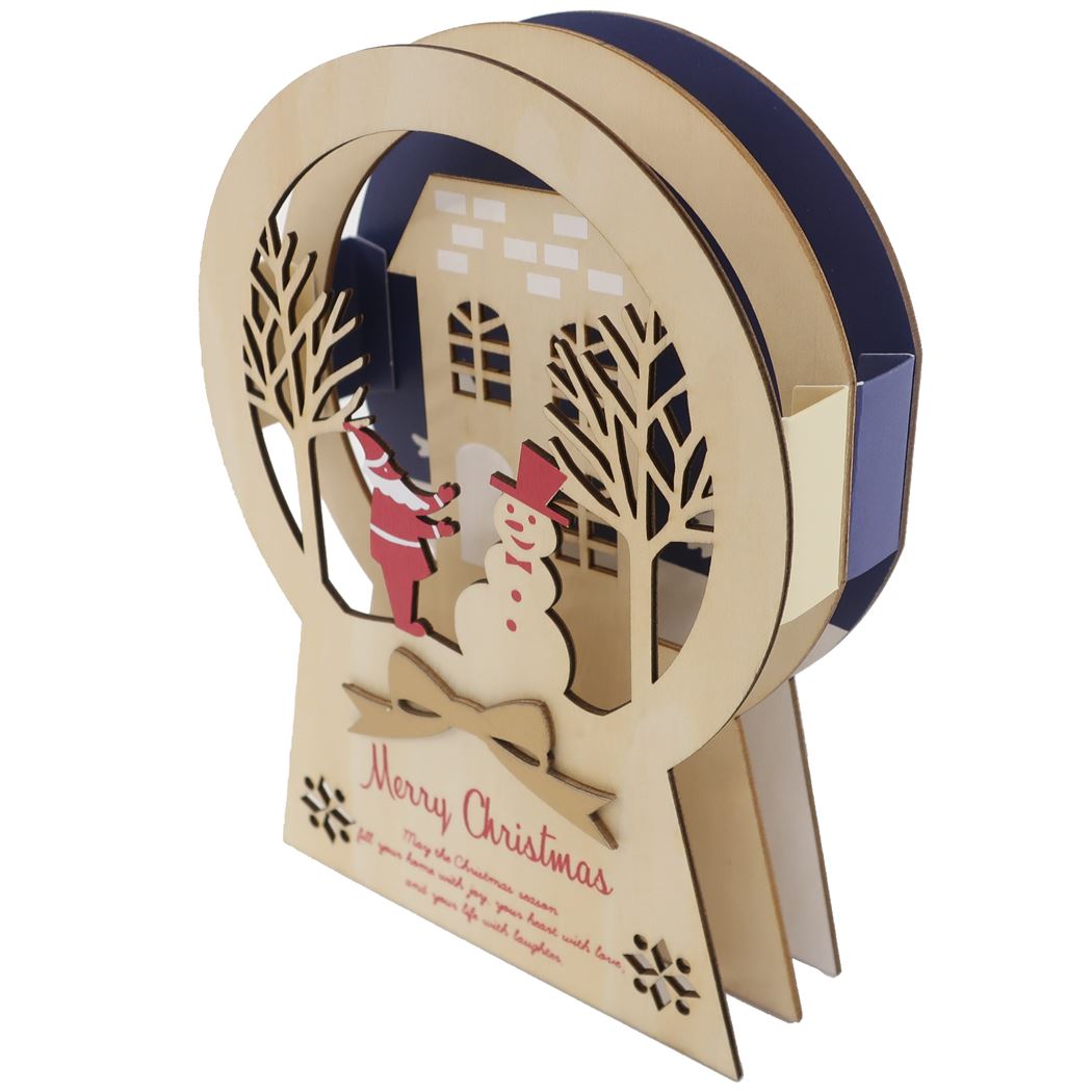 WoodCardseries レイヤークリスマスウッドスタンドカード クリスマスカード サンタハウス APJ 封筒付きグリーティングカード Xmas メール便可