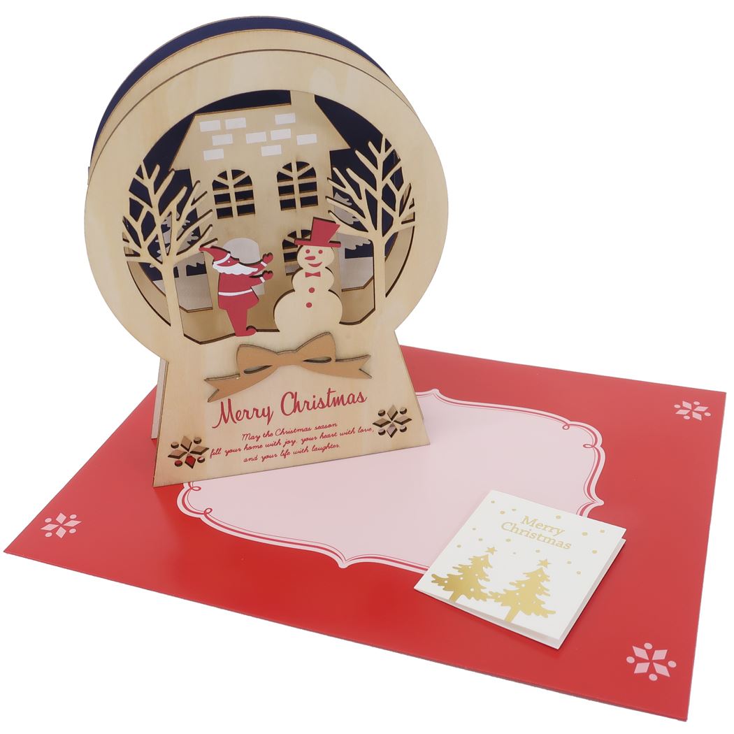 WoodCardseries レイヤークリスマスウッドスタンドカード クリスマスカード サンタハウス APJ 封筒付きグリーティングカード Xmas メール便可