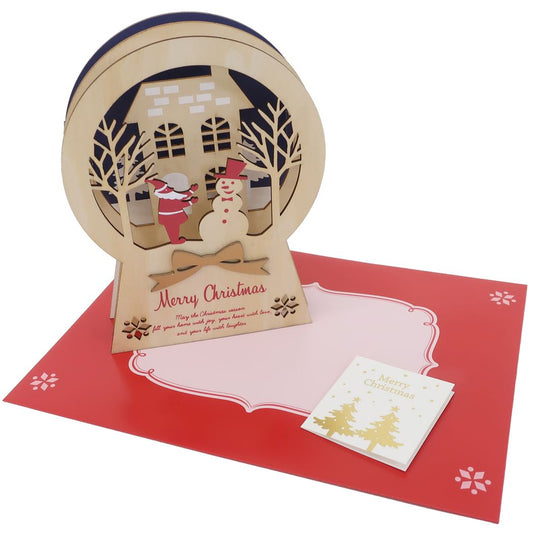 WoodCardseries レイヤークリスマスウッドスタンドカード クリスマスカード サンタハウス APJ 封筒付きグリーティングカード Xmas メール便可