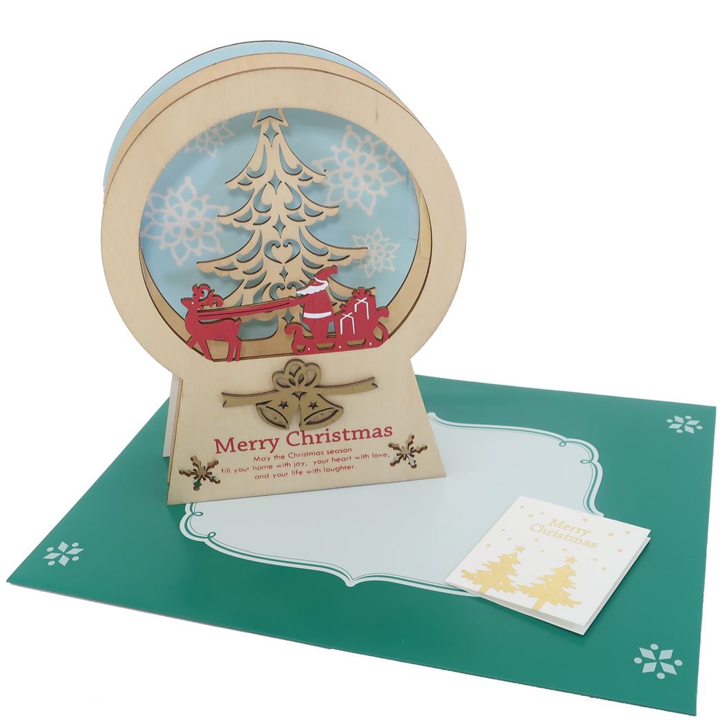 WoodCardseries レイヤークリスマスウッドスタンドカード クリスマスカード スノーツリー APJ 封筒付きグリーティングカード Xmas メール便可