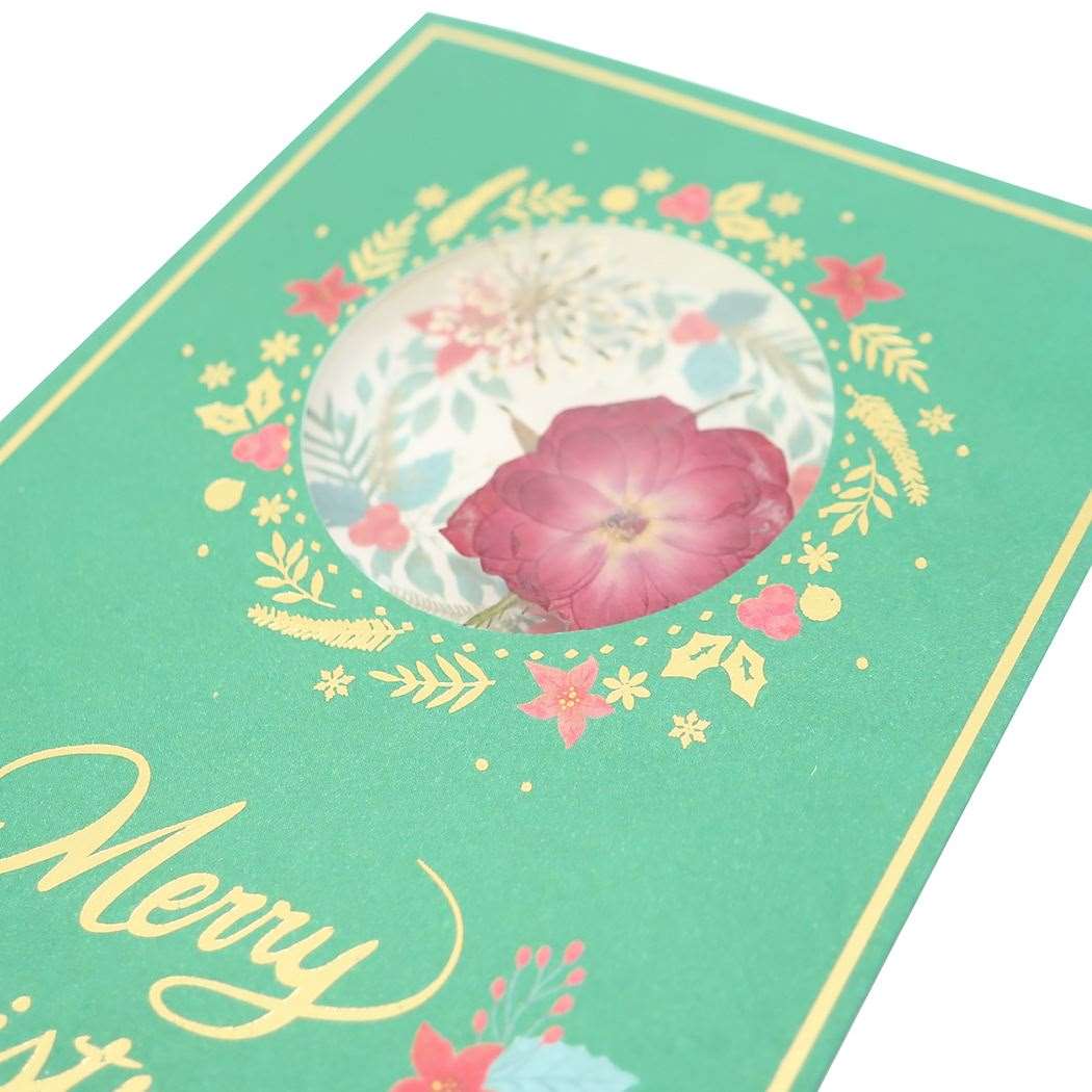 フラワー クリスマスカード グリーン APJ 封筒付きグリーティングカード Xmas メール便可