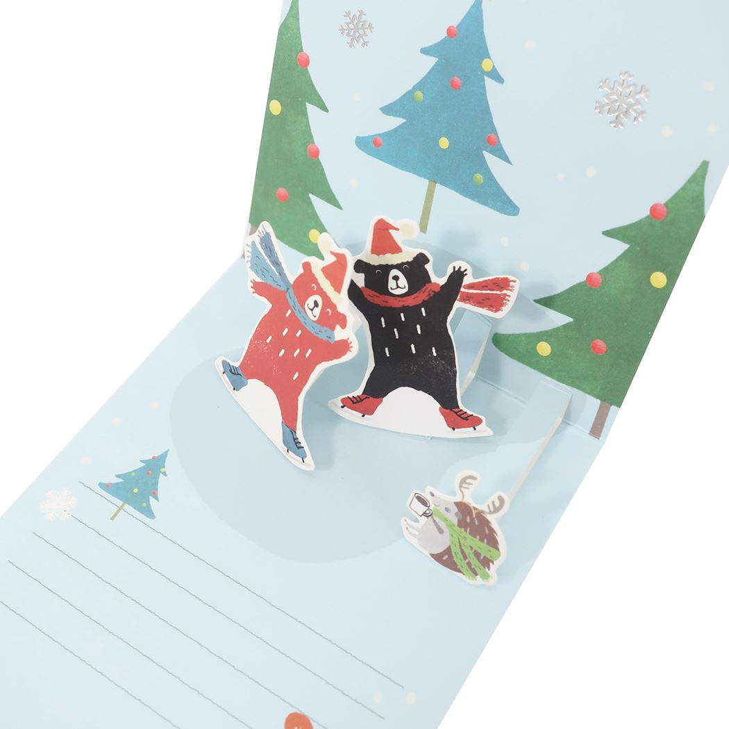 ねもときょうこ ポップアップカード Pop up Card series クリスマスカード スケート APJ 封筒付きグリーティングカード Xmas メール便可
