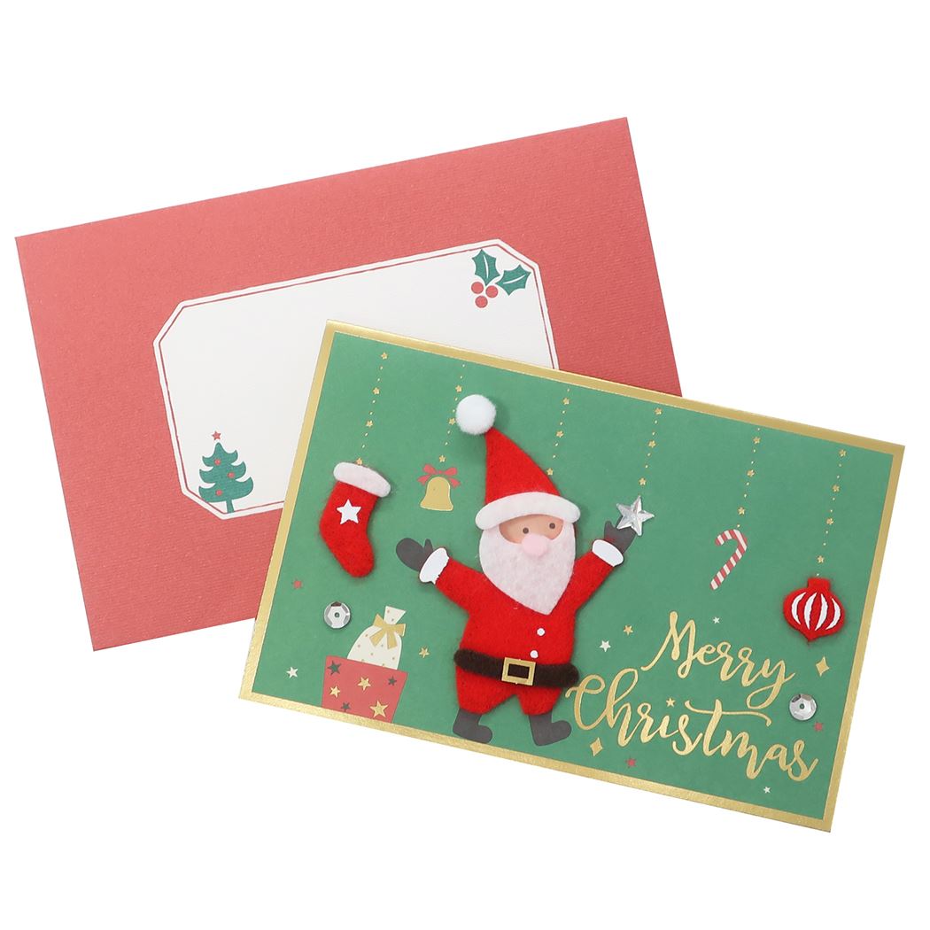 フェルト グリーティングカード サンタオーナメント クリスマスカード APJ 封筒付きグリーティングカード Xmas メール便可