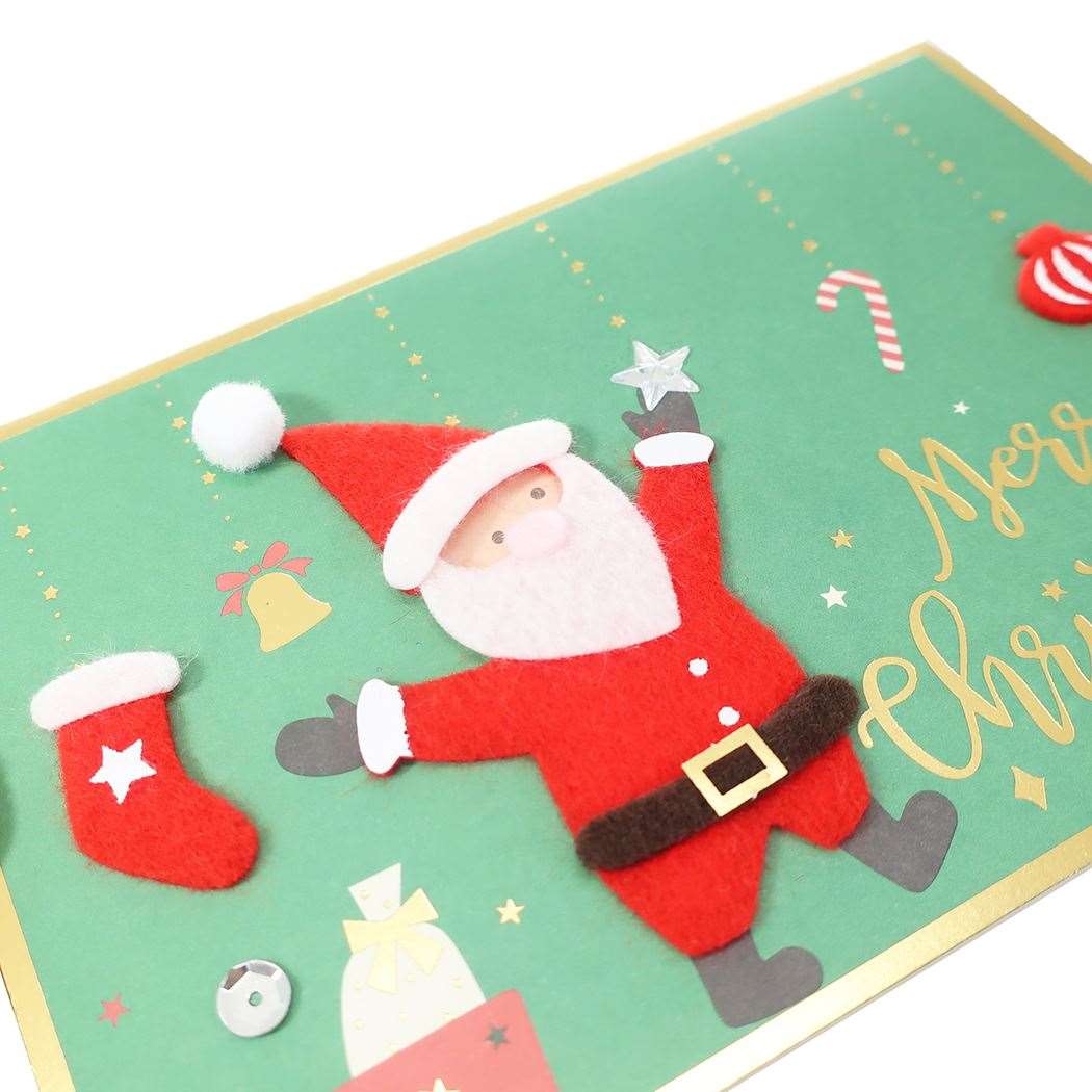 フェルト グリーティングカード サンタオーナメント クリスマスカード APJ 封筒付きグリーティングカード Xmas メール便可