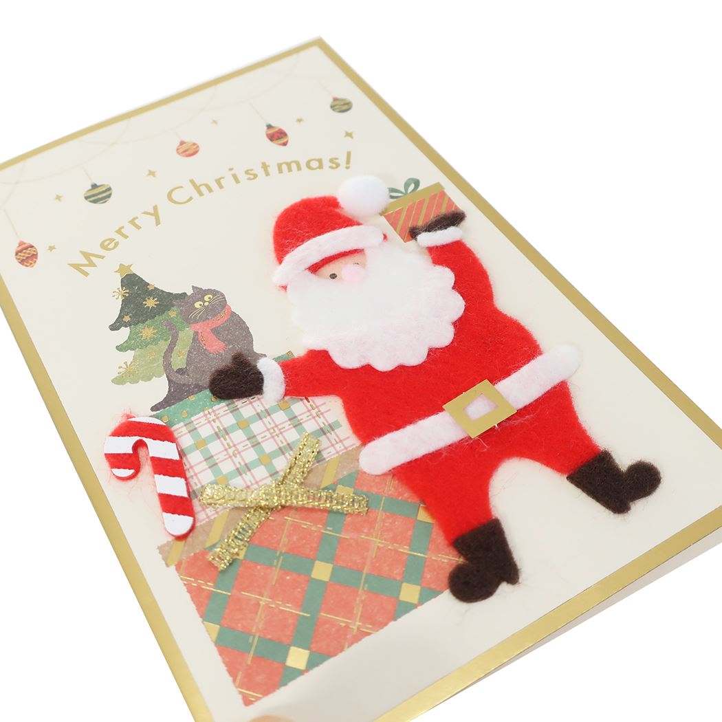 フェルト グリーティングカード サンタプレゼント クリスマスカード APJ 封筒付きグリーティングカード Xmas メール便可