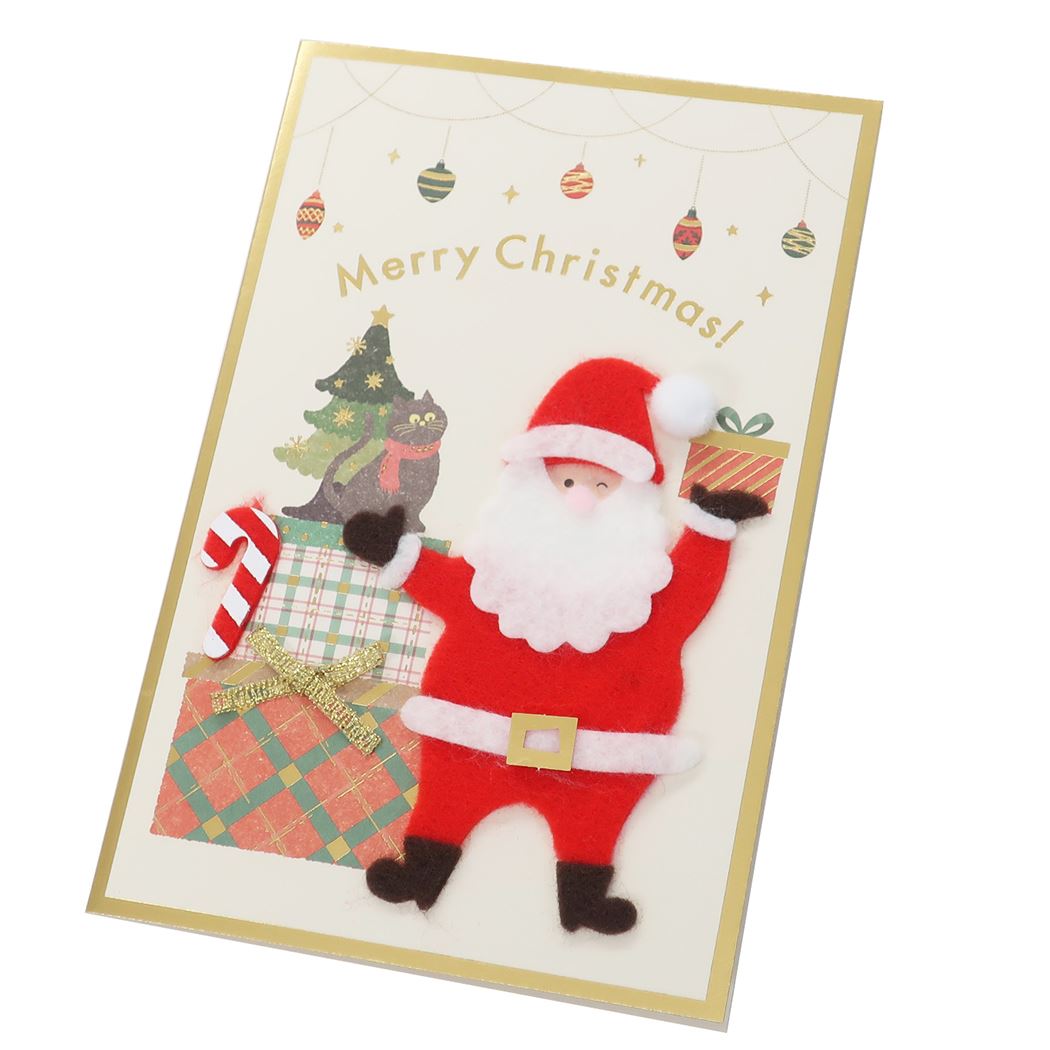 フェルト グリーティングカード サンタプレゼント クリスマスカード APJ 封筒付きグリーティングカード Xmas メール便可