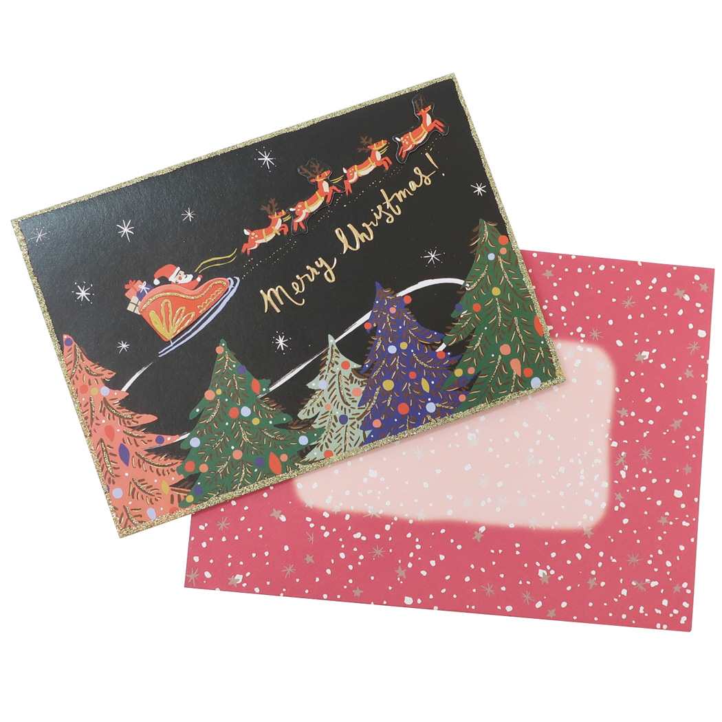 ハンドメイドグリーティングカード クリスマスカード ルイーズ 夜空のサンタ APJ 封筒付きグリーティングカード Xmas メール便可