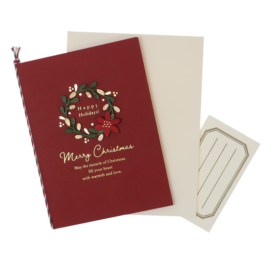 ウッドパーツカード クリスマスカード Handmade card リース APJ 封筒付きグリーティングカード Xmas メール便可