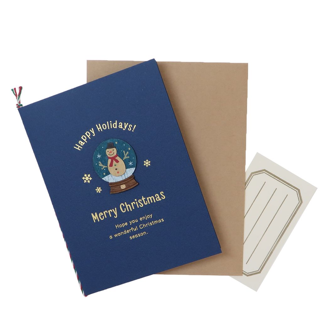 ウッドパーツカード クリスマスカード Handmade card スノードーム APJ 封筒付きグリーティングカード Xmas メール便可