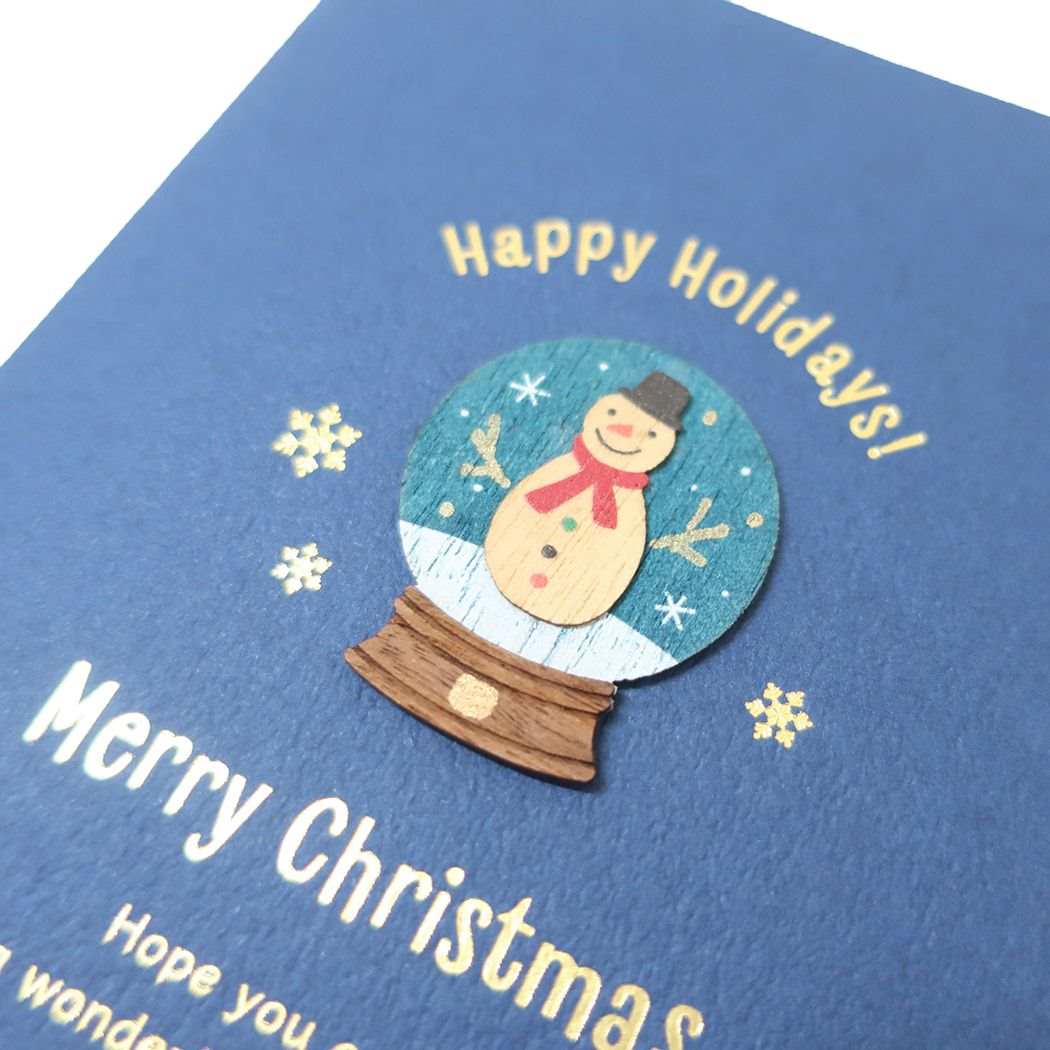 ウッドパーツカード クリスマスカード Handmade card スノードーム APJ 封筒付きグリーティングカード Xmas メール便可