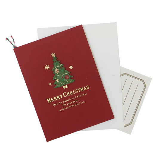 ウッドパーツカード クリスマスカード Handmade card デコレーションツリー APJ 封筒付きグリーティングカード Xmas メール便可