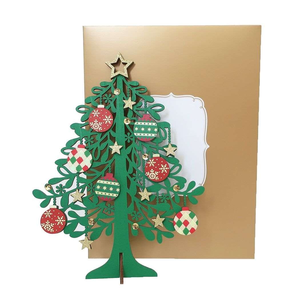 デコレーションウッドツリーカード クリスマスカード NaturalCardseries グリーンツリー APJ 封筒付きグリーティングカード Xmas メール便可