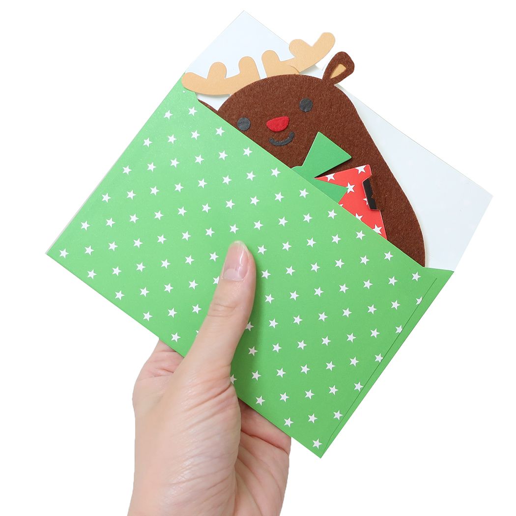 ダイカットフェルトカード クリスマスカード トナカイ APJ 封筒付きグリーティングカード Xmas メール便可