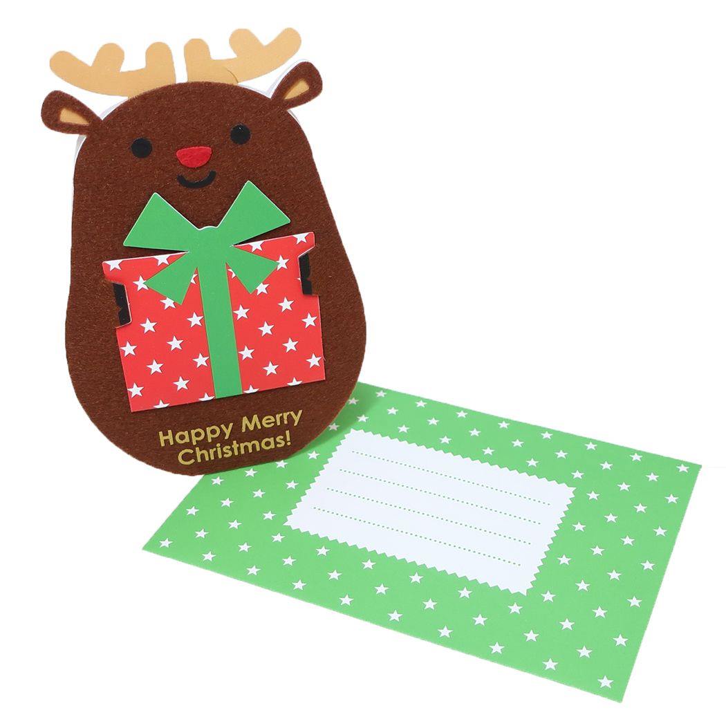 ダイカットフェルトカード クリスマスカード トナカイ APJ 封筒付きグリーティングカード Xmas メール便可
