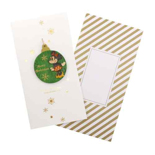 ウッドオーナメントカード ミニーマウス Xmas クリスマス ディズニーグリーティングカード メール便可