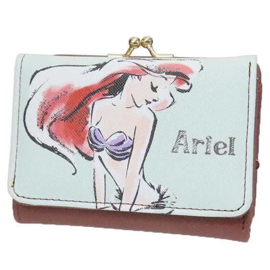 三つ折りがま口財布 ミニウォレット リトルマーメイド アリエル 水彩タッチ柄 ディズニープリンセス アートウエルド コンパクト財布