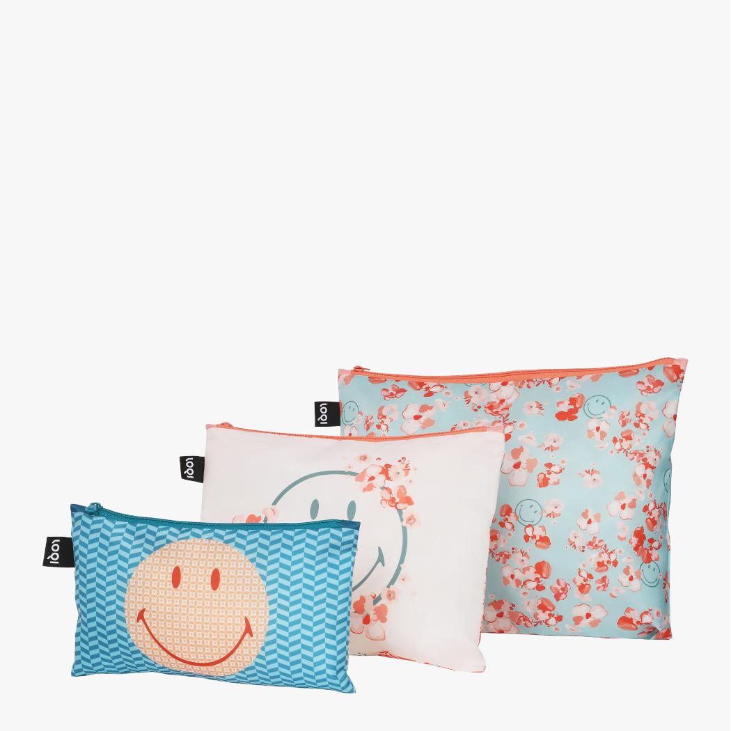 Zip Pockets 平ポーチ大中小3点セット SMILEY Blossom ＆ Geometric LOQI ローキー エーワイ スマイリー 3連ポーチ