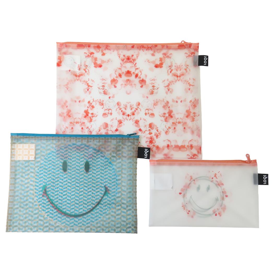Zip Pockets 平ポーチ大中小3点セット SMILEY Blossom LOQI ローキー エーワイ スマイリー MILKY 3連ポーチ