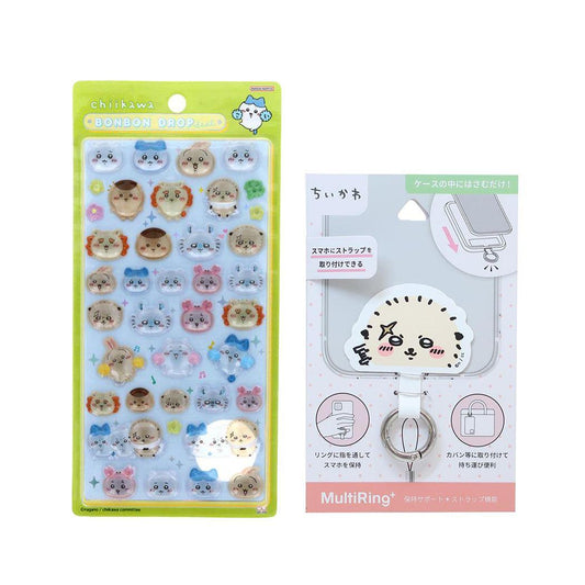 ちいかわ ボンボンドロップシール みんな ニコニコ 1シート付！スマホリング セット