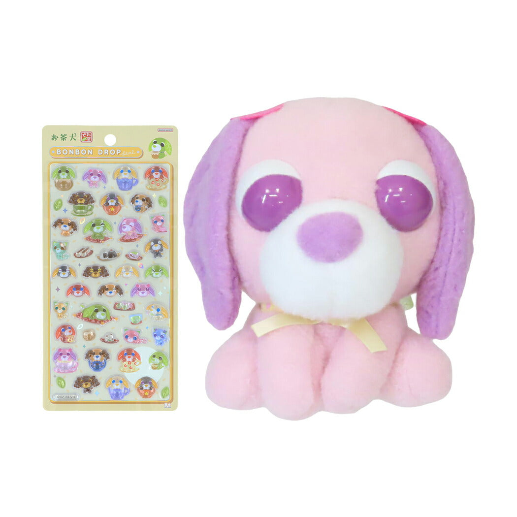 【お一人様1つ限り】お茶犬 ボンボンドロップシール たべもの 1シート付!ぬいぐるみ セット